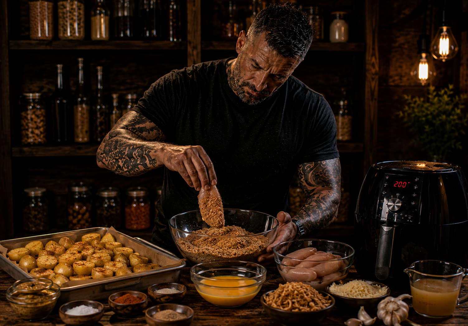 Air-Fryer Crispy Onion Chicken Crunch Trays preparation stage