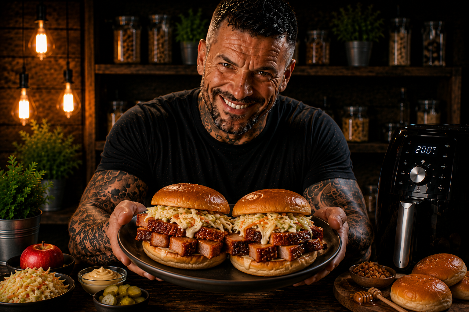 Air-Fryer Crispy Pork Belly & Apple Slaw Baps