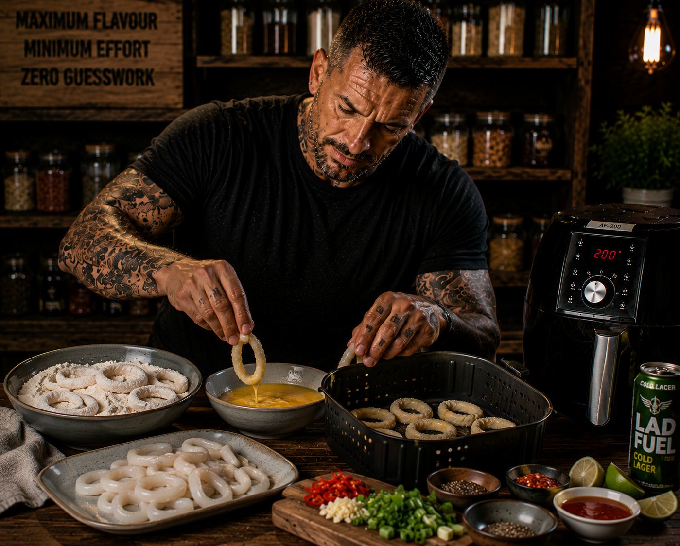 Air-Fryer Crispy Salt & Pepper Squid preparation stage