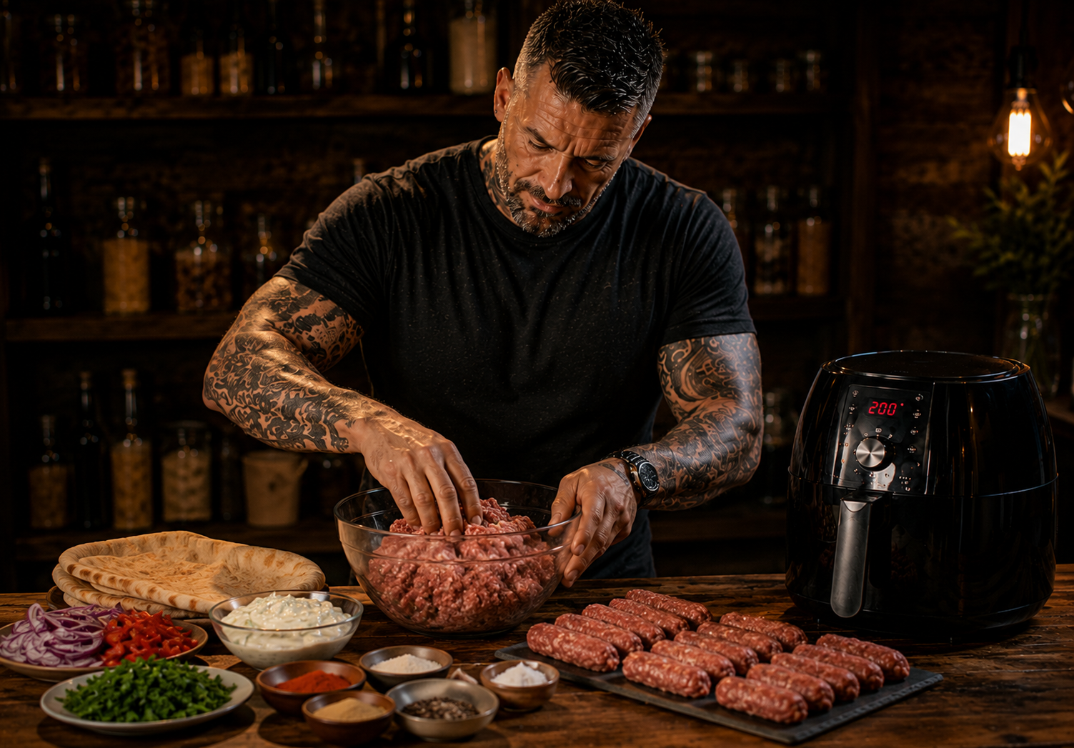 Air-Fryer Croatian Cevapi Loaded Flatbreads preparation stage
