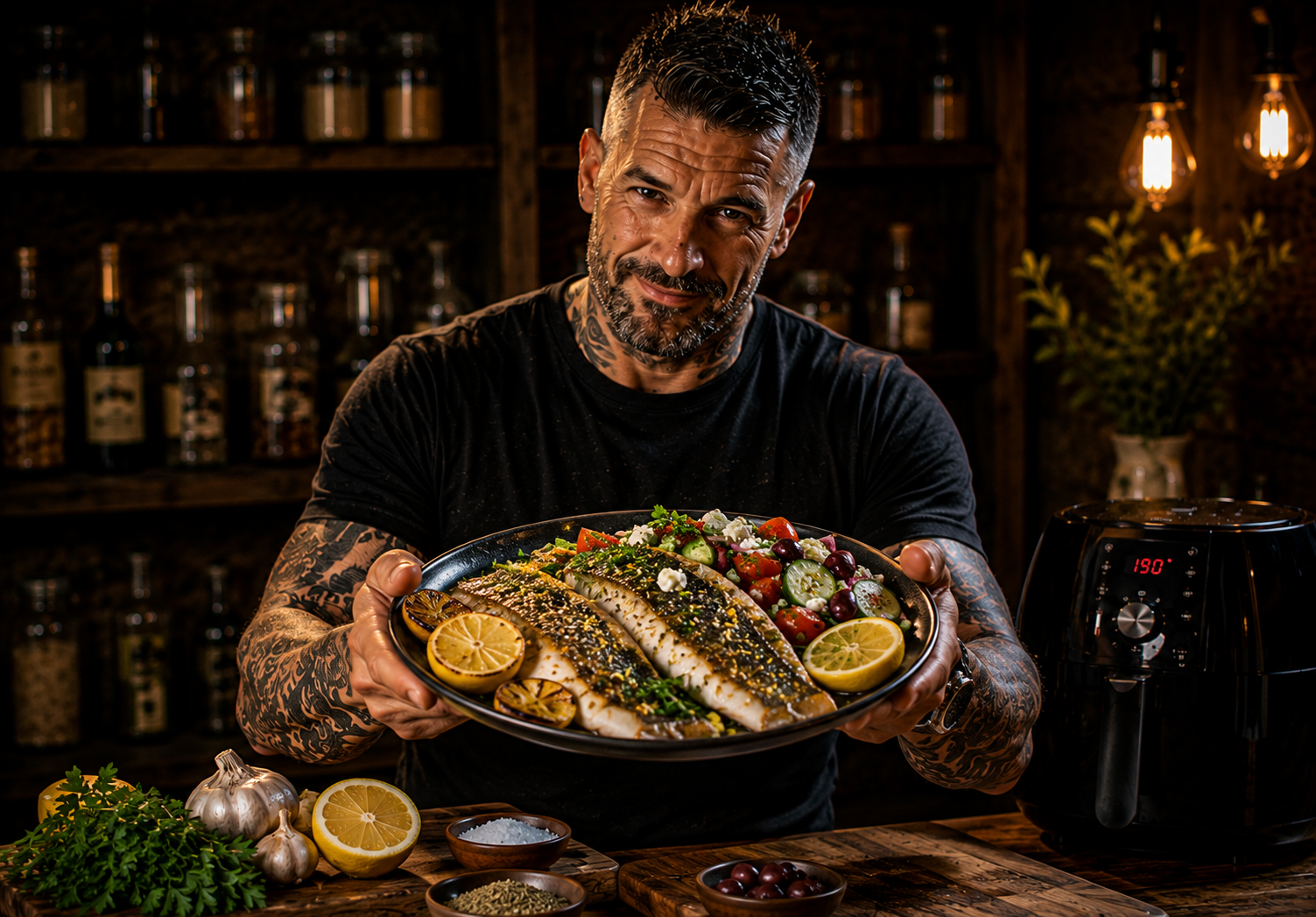 Air-Fryer Greek Taverna Herb-Crusted Sea Bass