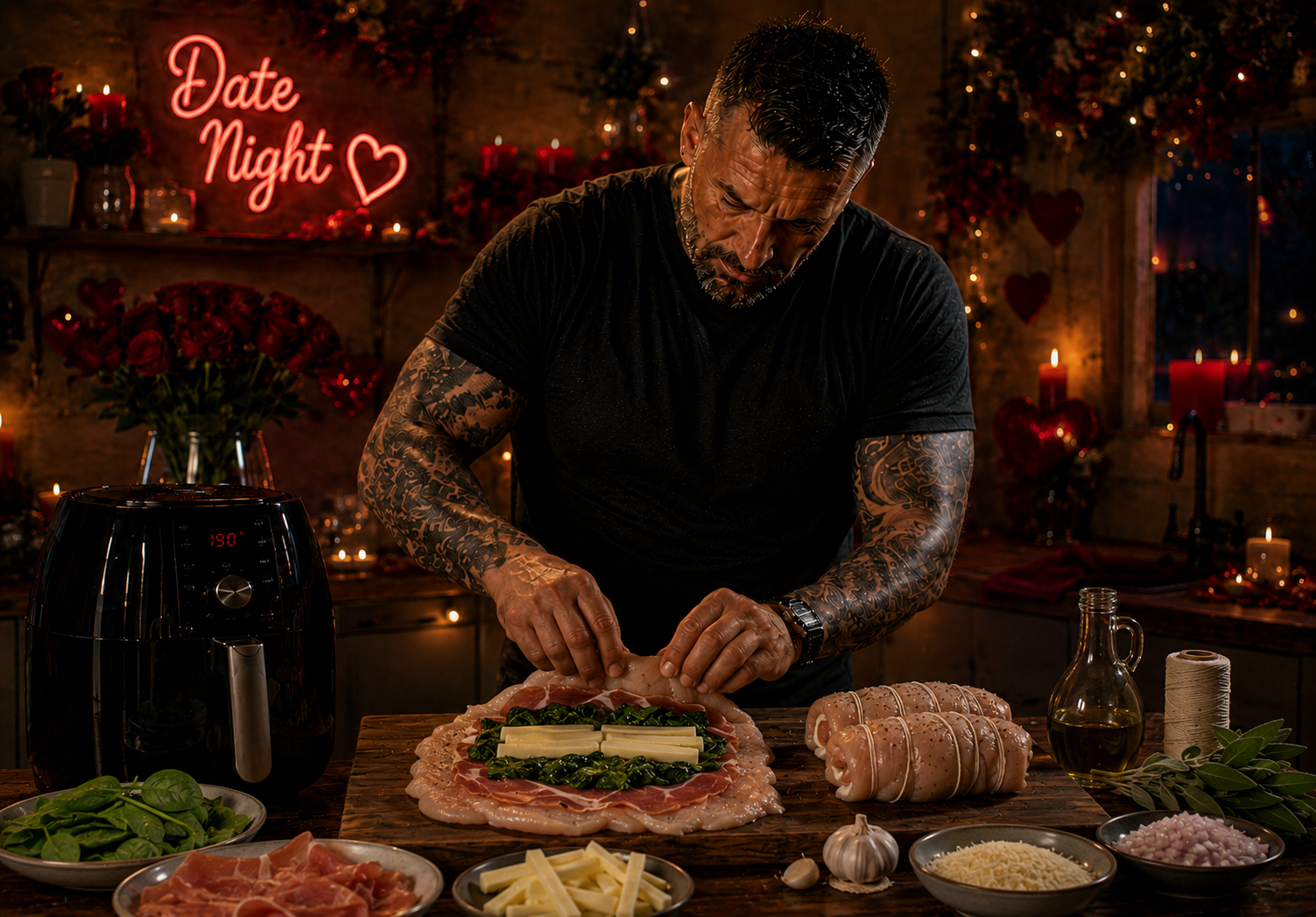 Air-Fryer Chicken Ballotine with Spinach, Prosciutto & Fontina preparation stage