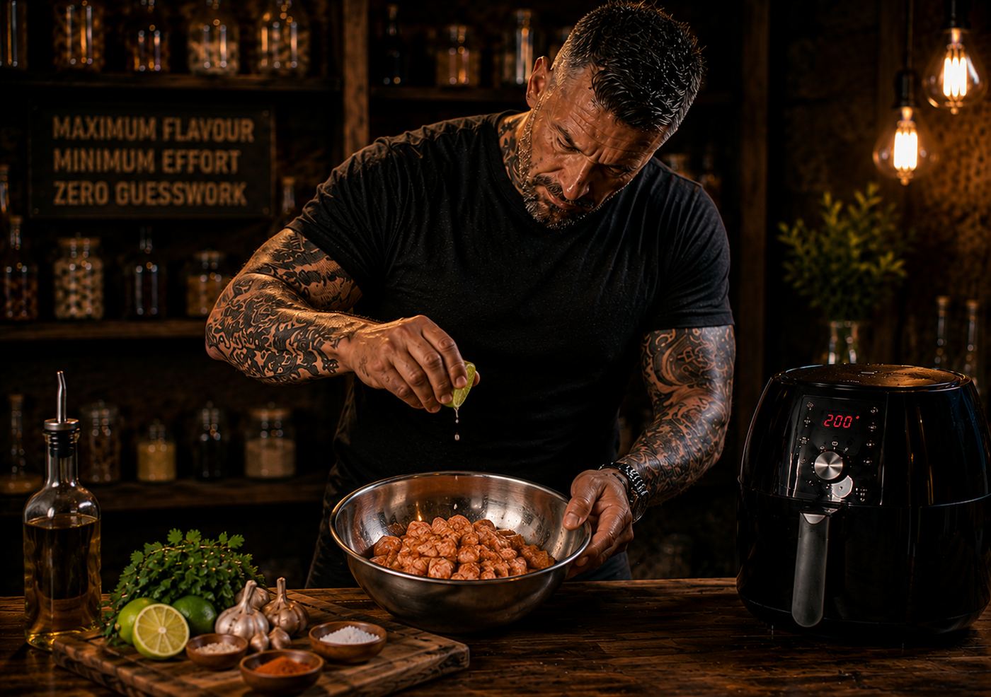 Air-Fryer Chilli Lime Fish Bites preparation stage