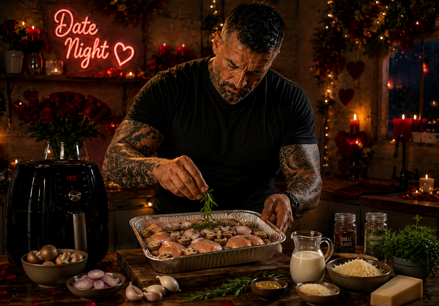 Air-Fryer Creamy Tarragon Chicken & Mushroom Pots preparation stage