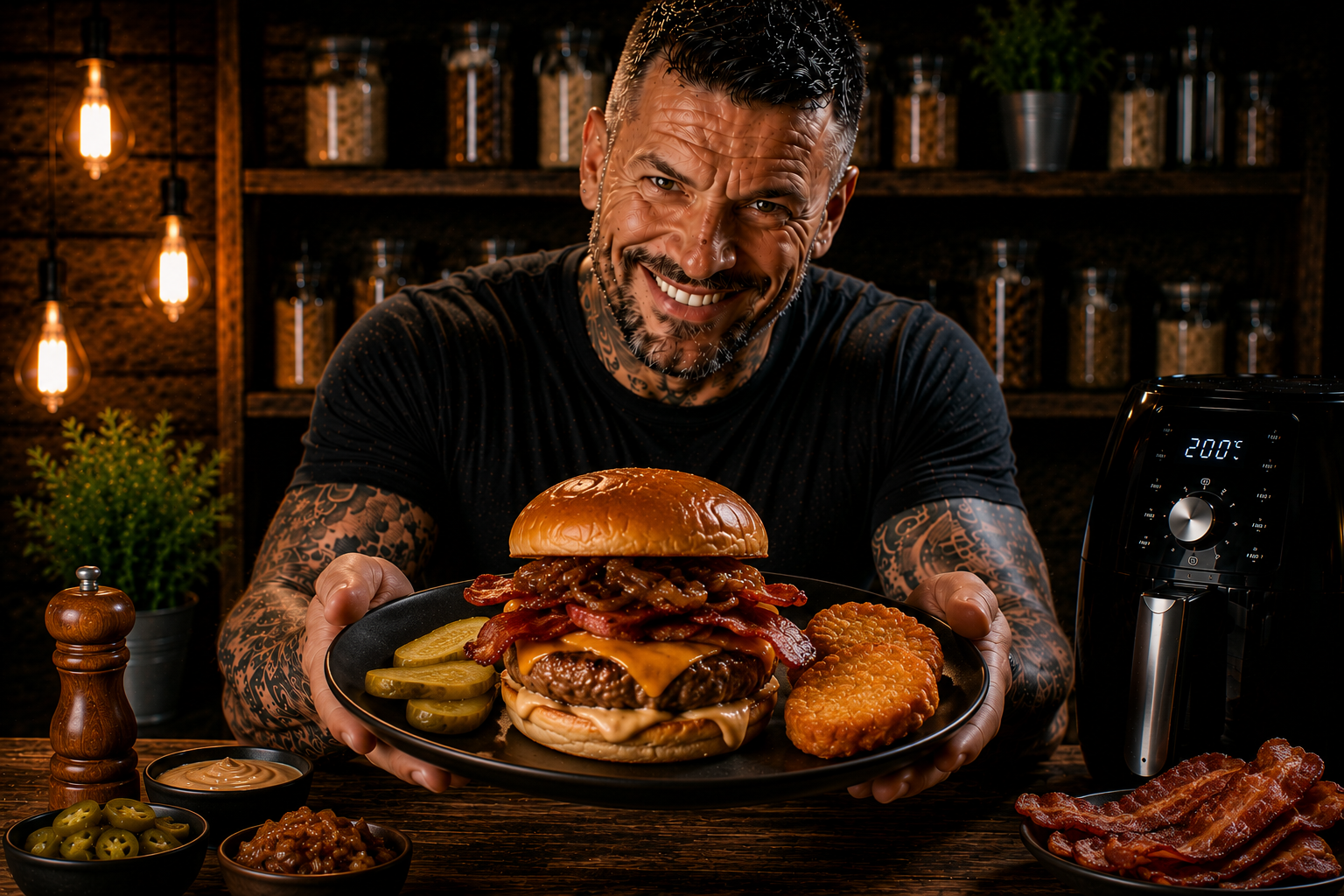 Air-Fryer Dirty Bacon Pork Burger Melts