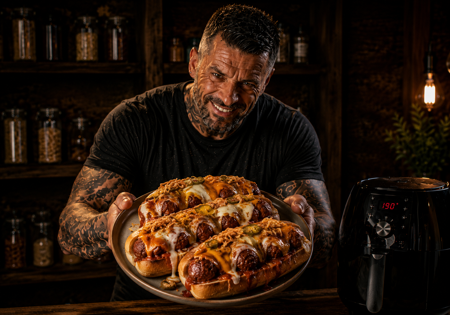 Air-Fryer Dirty BBQ Meatball Subs