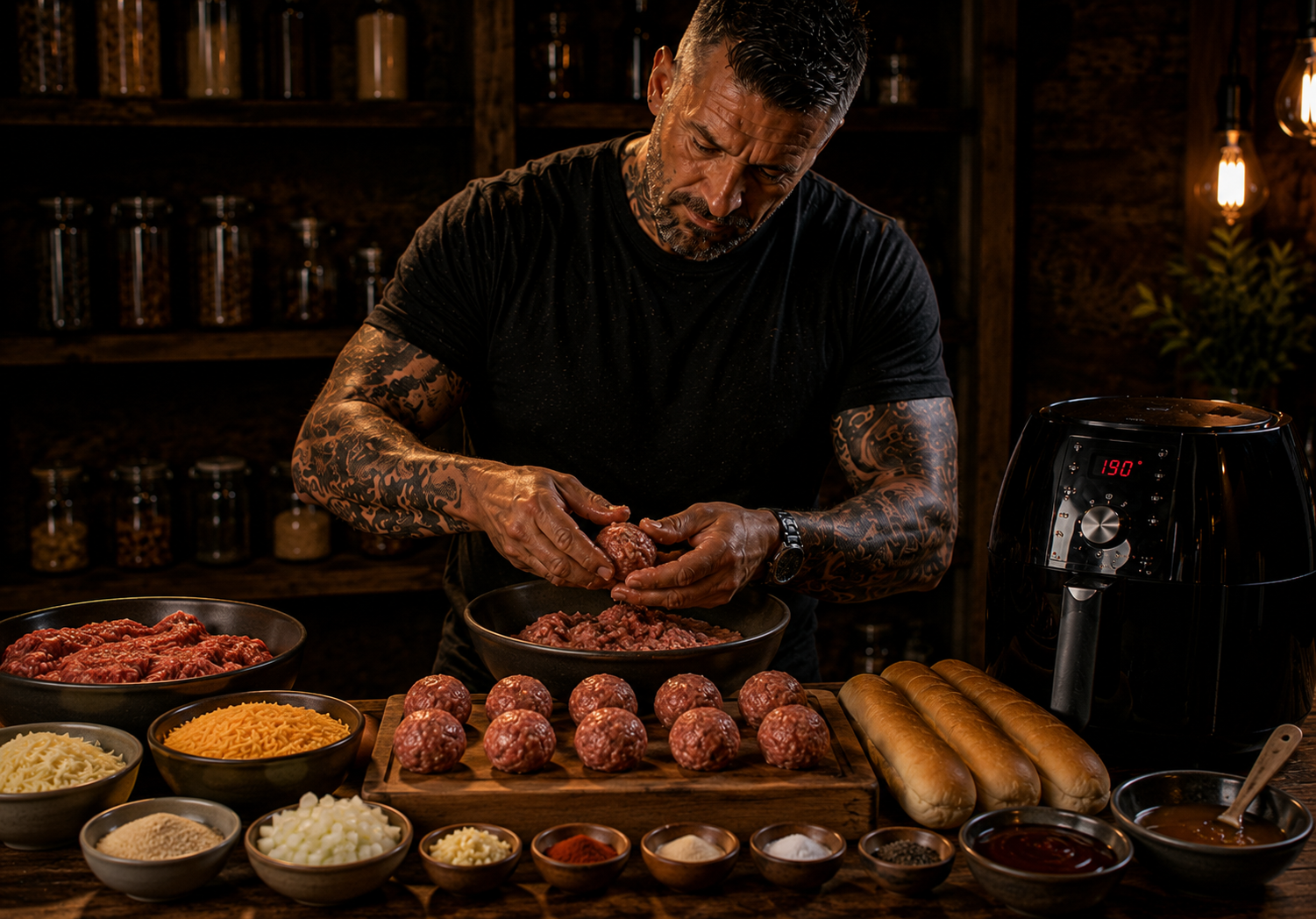 Air-Fryer Dirty BBQ Meatball Subs preparation stage