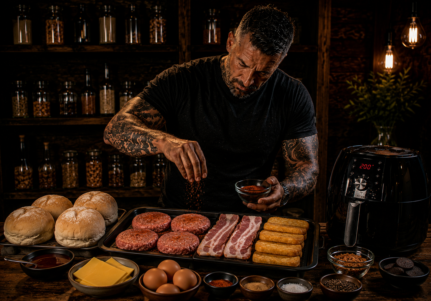 Air Fryer Dirty Pitmaster Breakfast Baps preparation stage