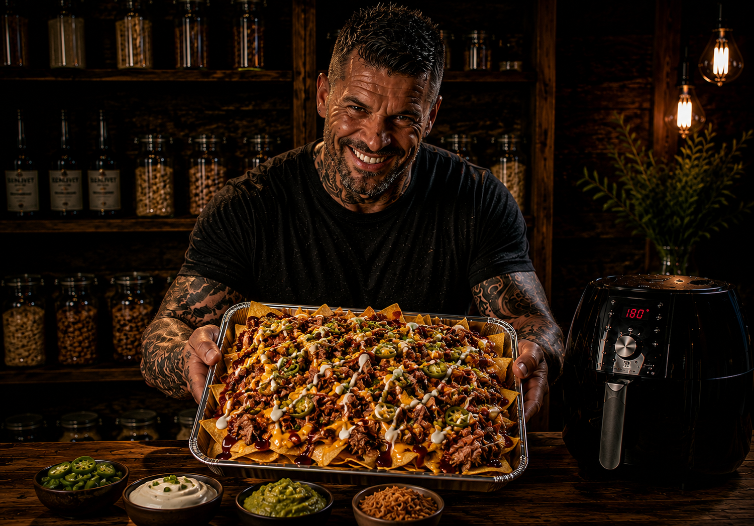 Air Fryer Dirty Smokehouse Chicken Nachos