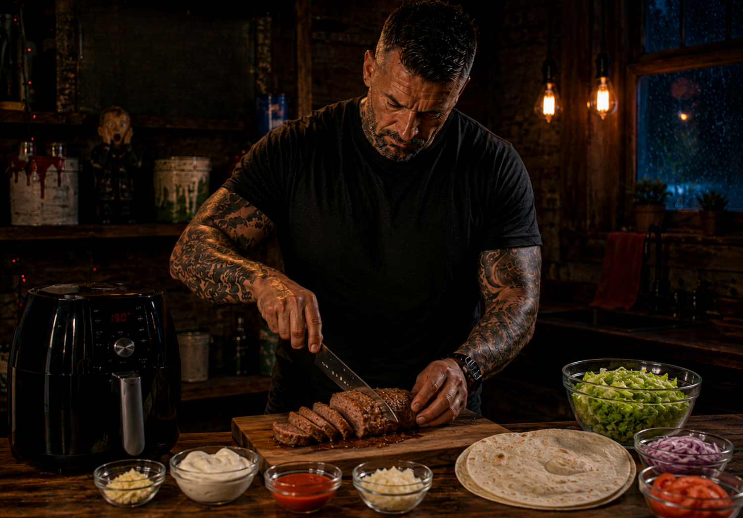 Air-Fryer Doner Kebab Wrap preparation stage