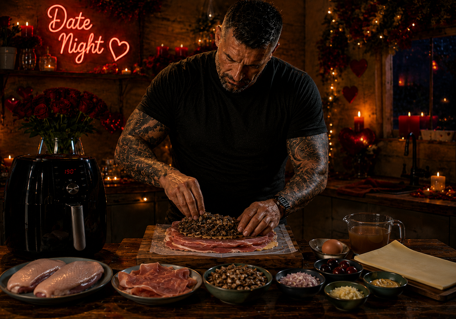 Air-Fryer Duck Wellington Parcels with Cherry Madeira Sauce preparation stage