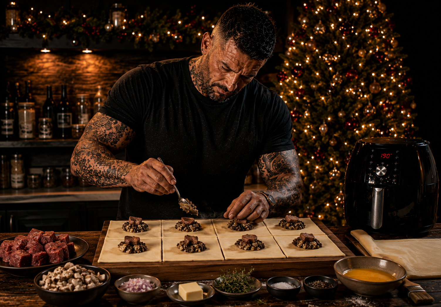 Air-Fryer Festive Beef Wellington Parcels preparation stage