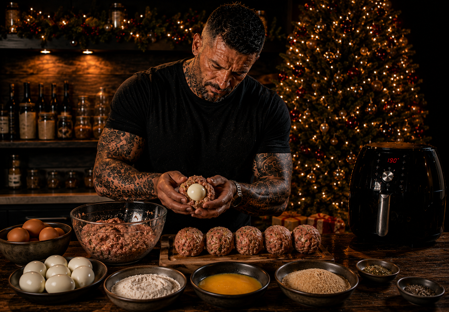 Air-Fryer Festive Scotch Eggs preparation stage