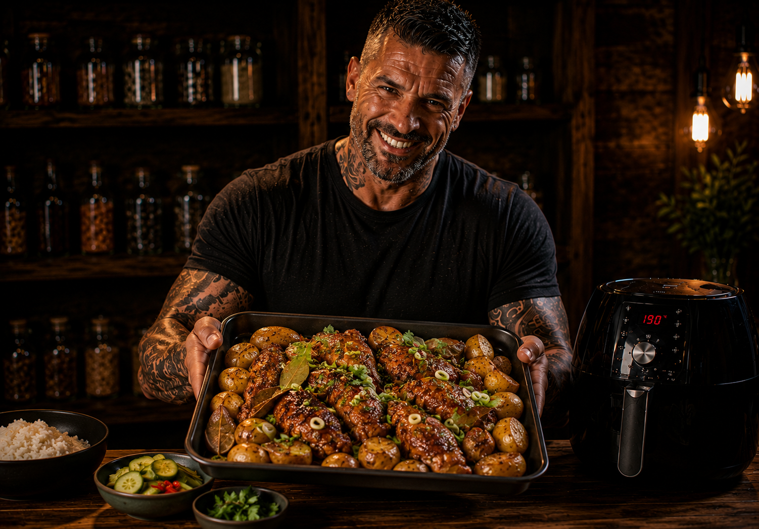 Air-Fryer Filipino Chicken Adobo Potato Trays