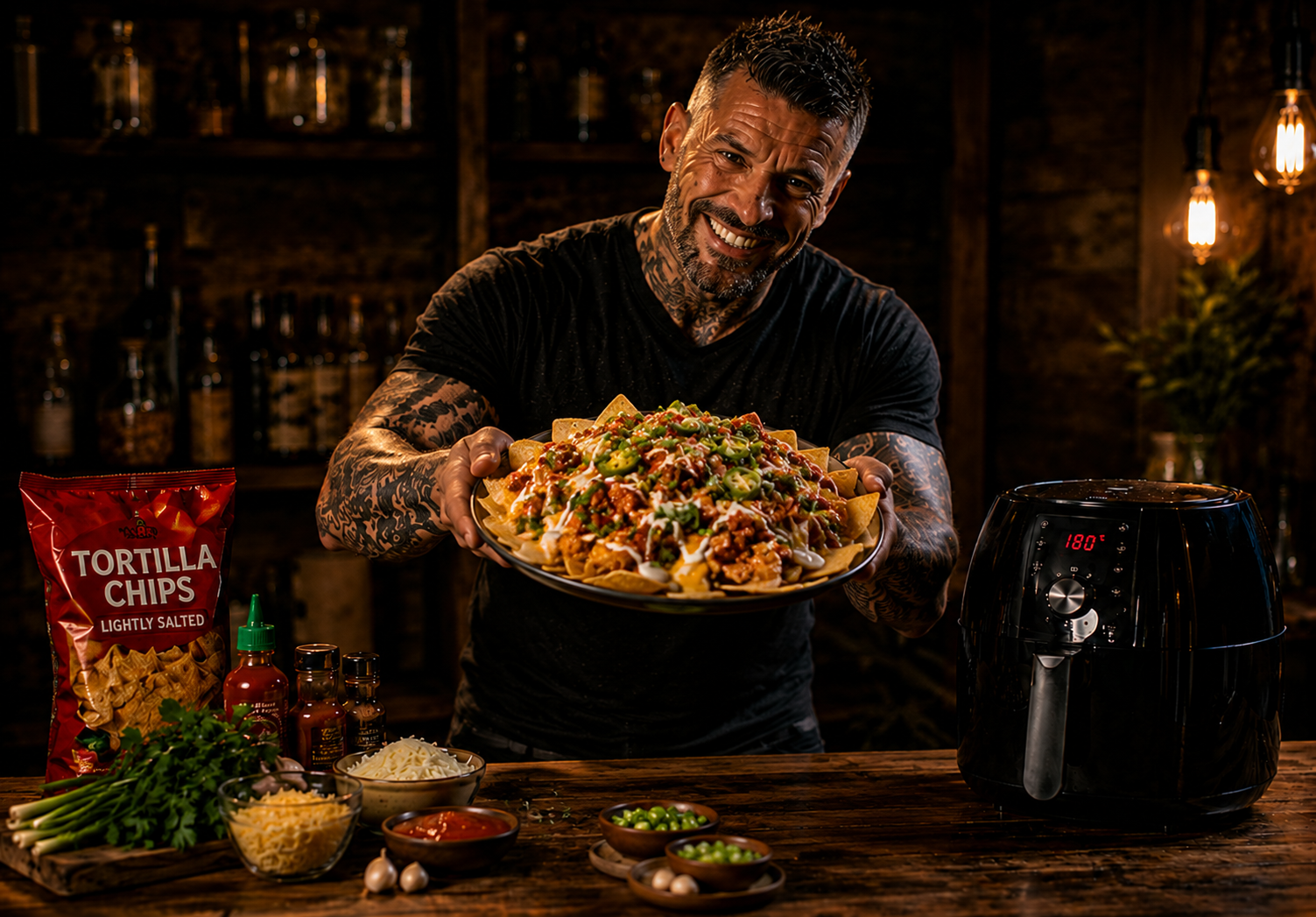 Air-Fryer Firecracker Chicken Loaded Nachos