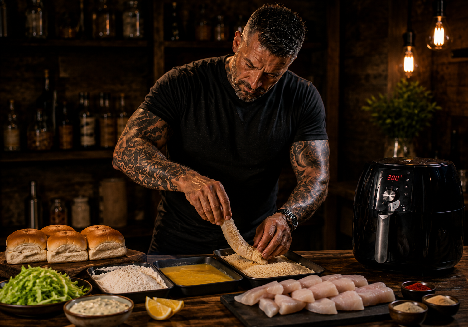 Air-Fryer Fish Shop Cod Goujon Butties preparation stage