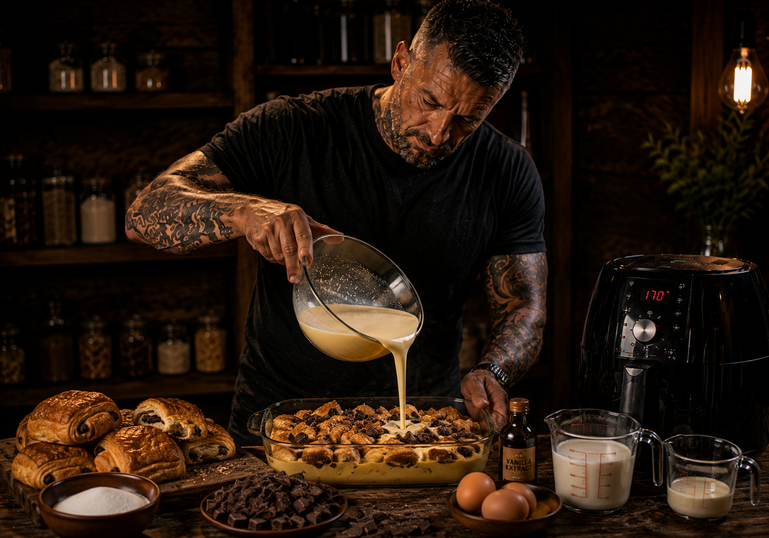 Air-Fryer French Pain Au Chocolat Pudding preparation stage