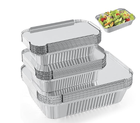 Foil trays with lids for covered air fryer cooking