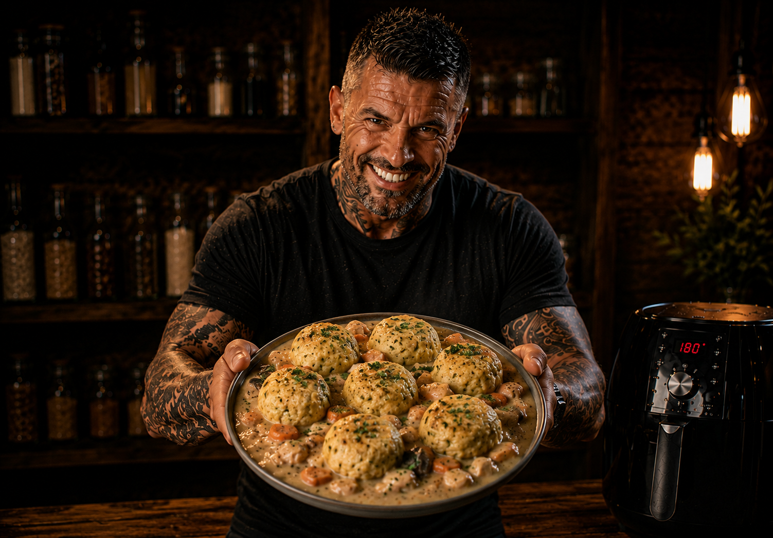 Air-Fryer Garlic Butter Chicken Dumpling Pots