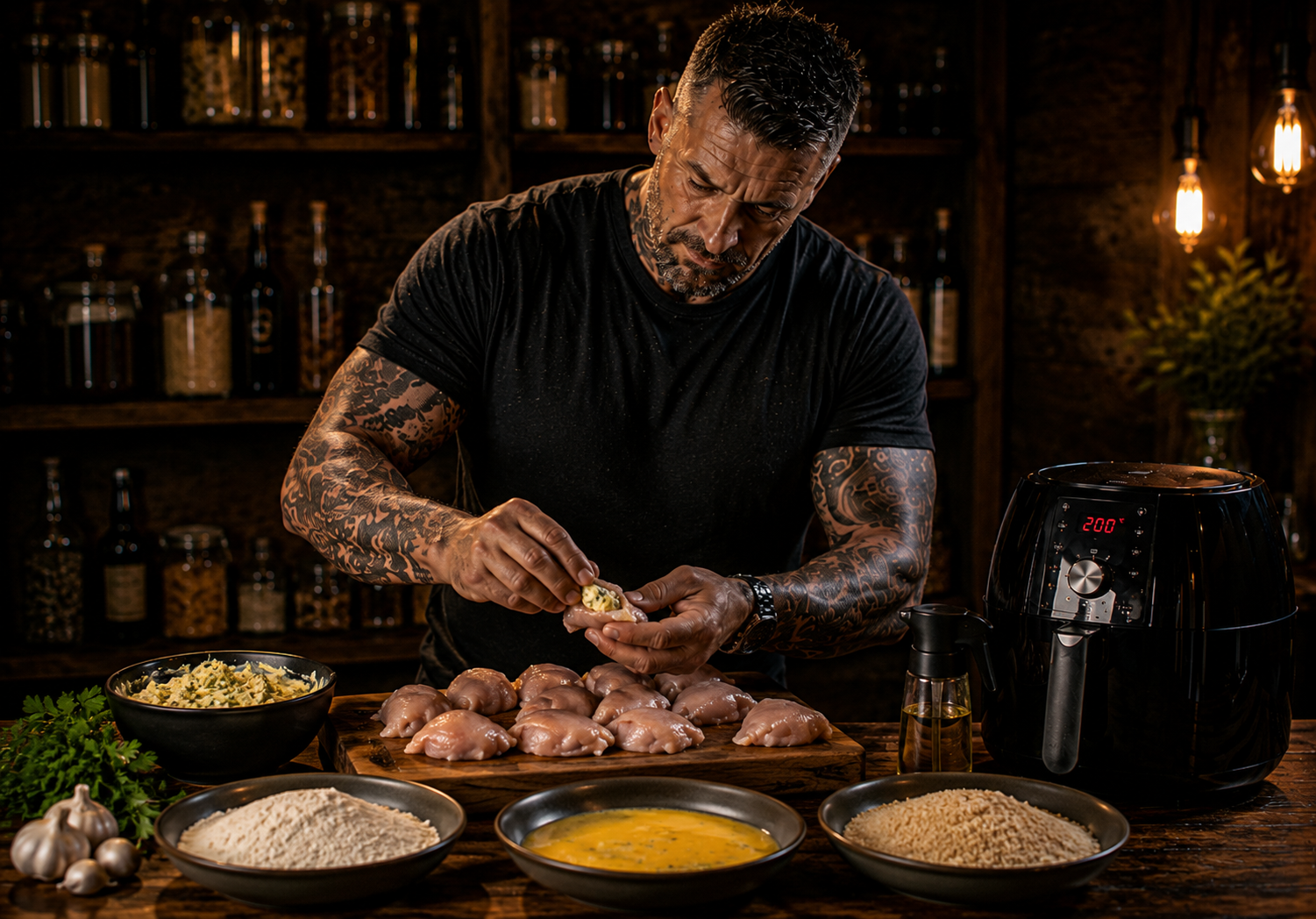 Air-Fryer Garlic Butter Chicken Kiev Bites preparation stage