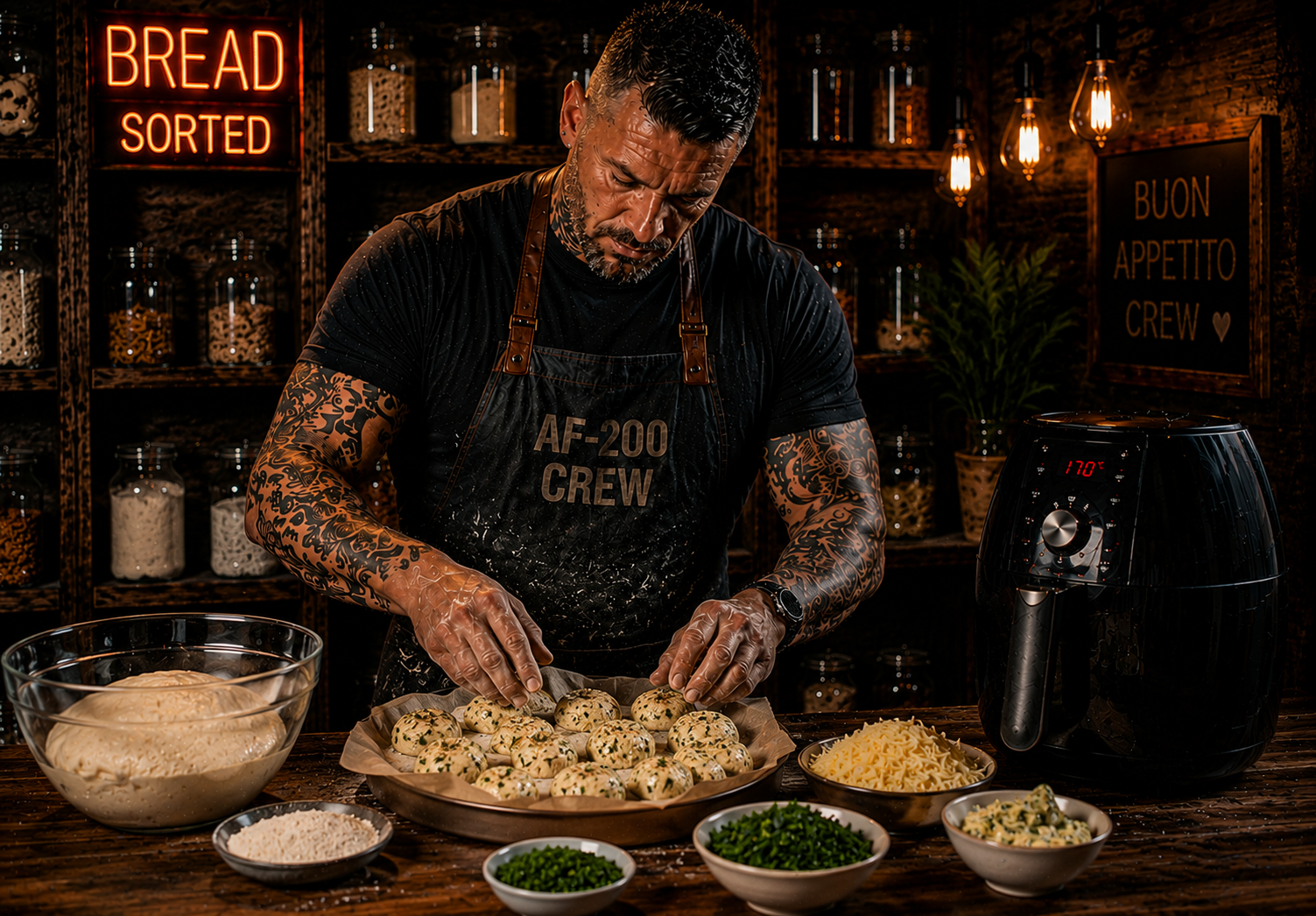 Air-Fryer Garlic Butter Tear & Share Loaf preparation stage
