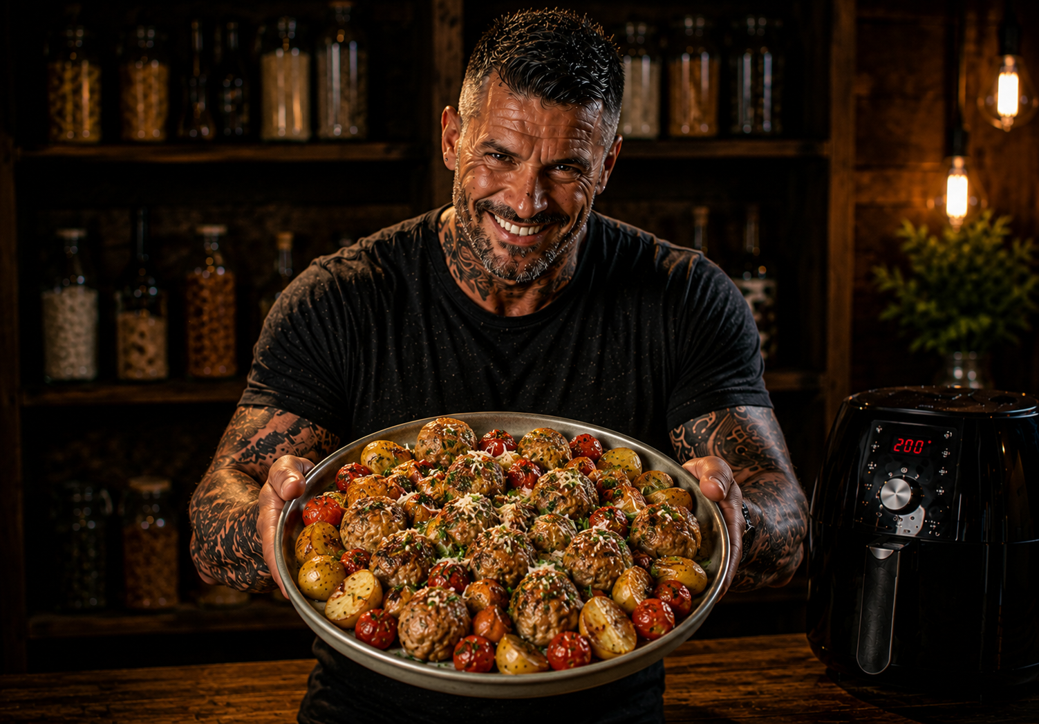 Air-Fryer Garlic Herb Chicken Meatball Trays