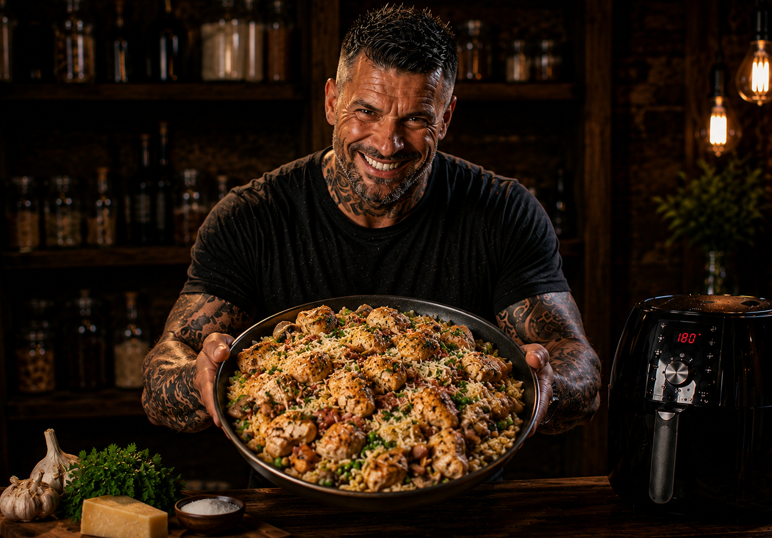 Air-Fryer Garlic Parmesan Chicken Rice Skillets