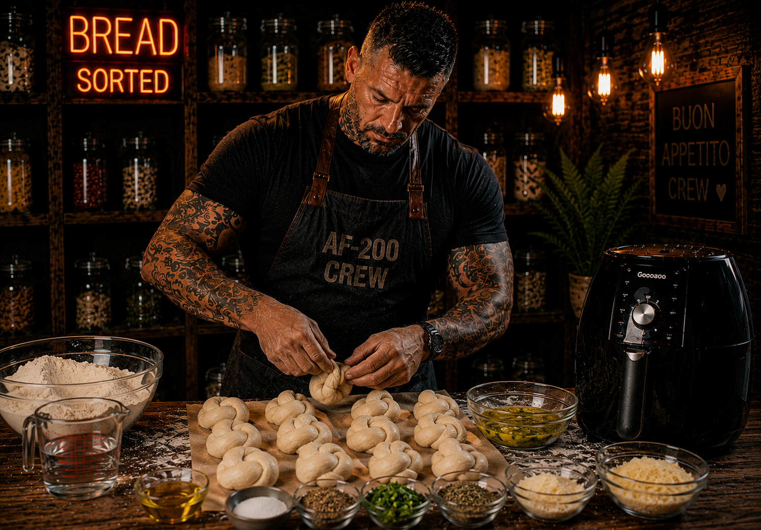Air-Fryer Garlic Parmesan Knots preparation stage