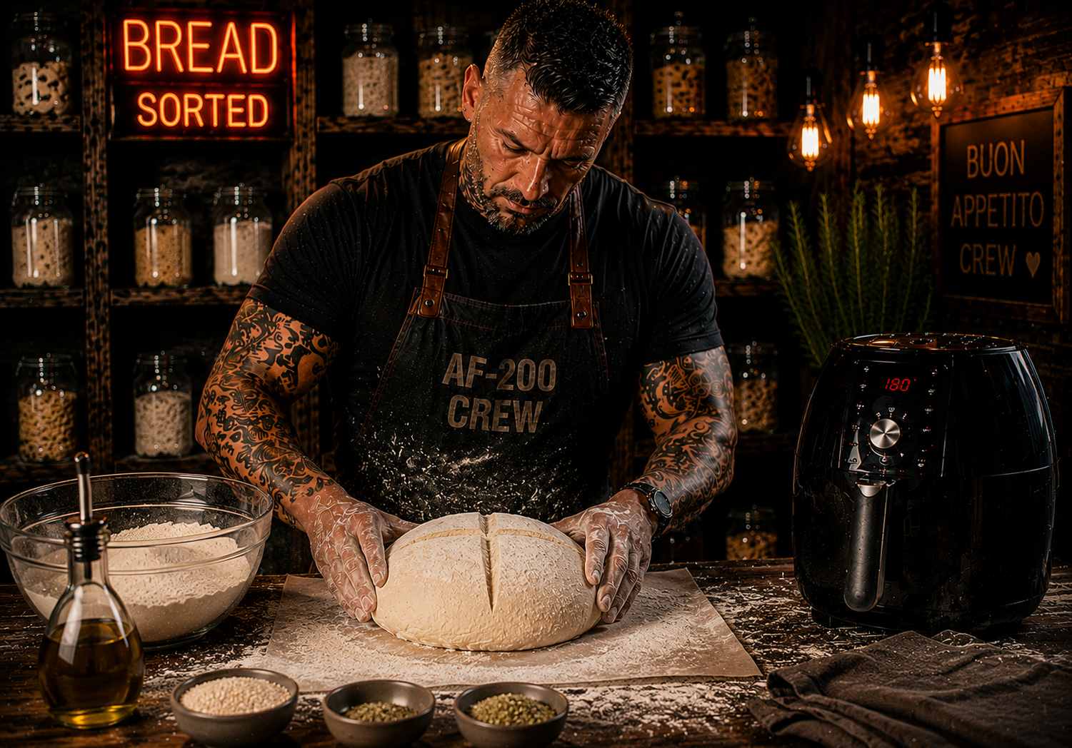 Air-Fryer Greek Village Bread preparation stage