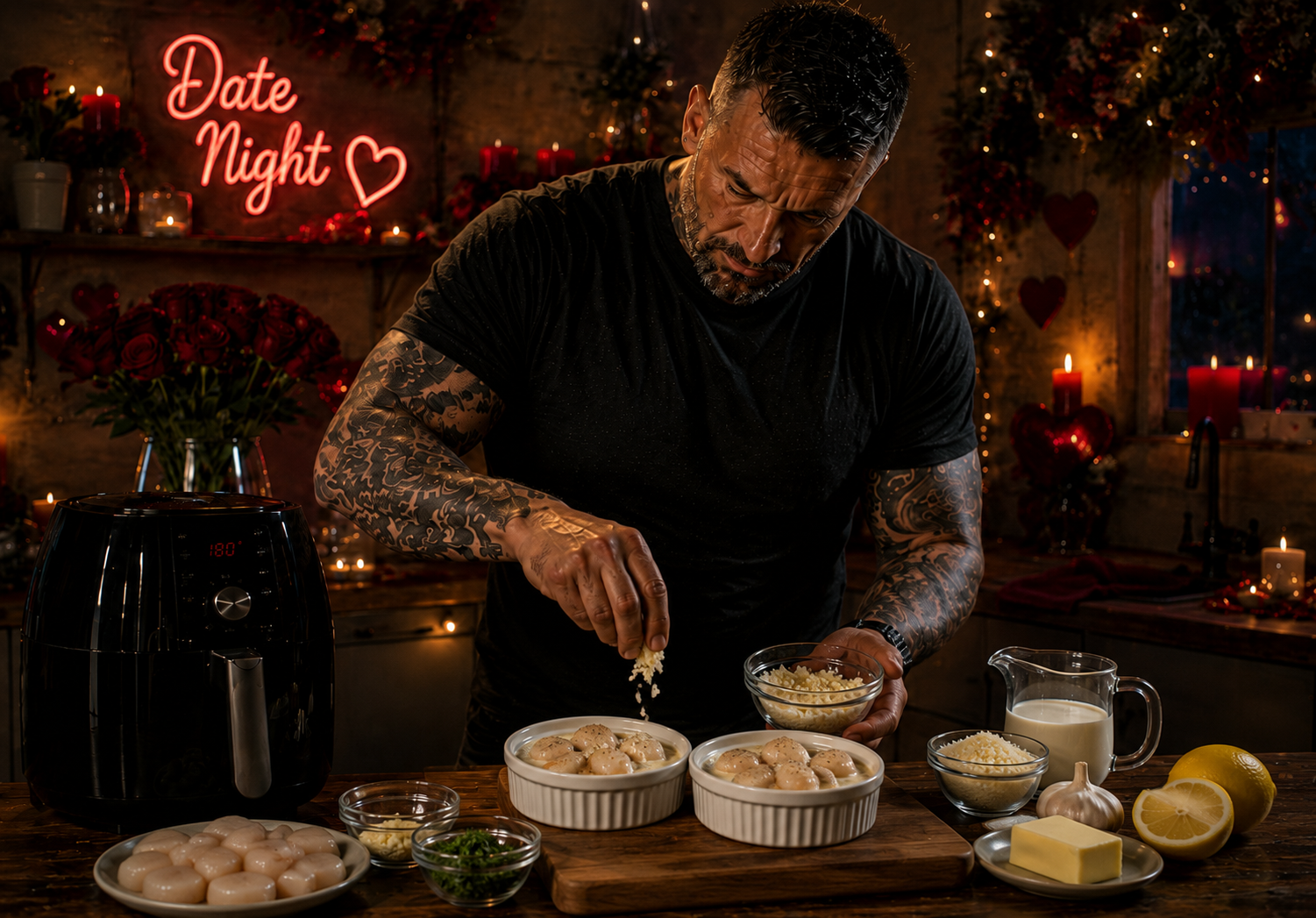 Air-Fryer Garlic Butter Scallop Gratin Pots preparation stage