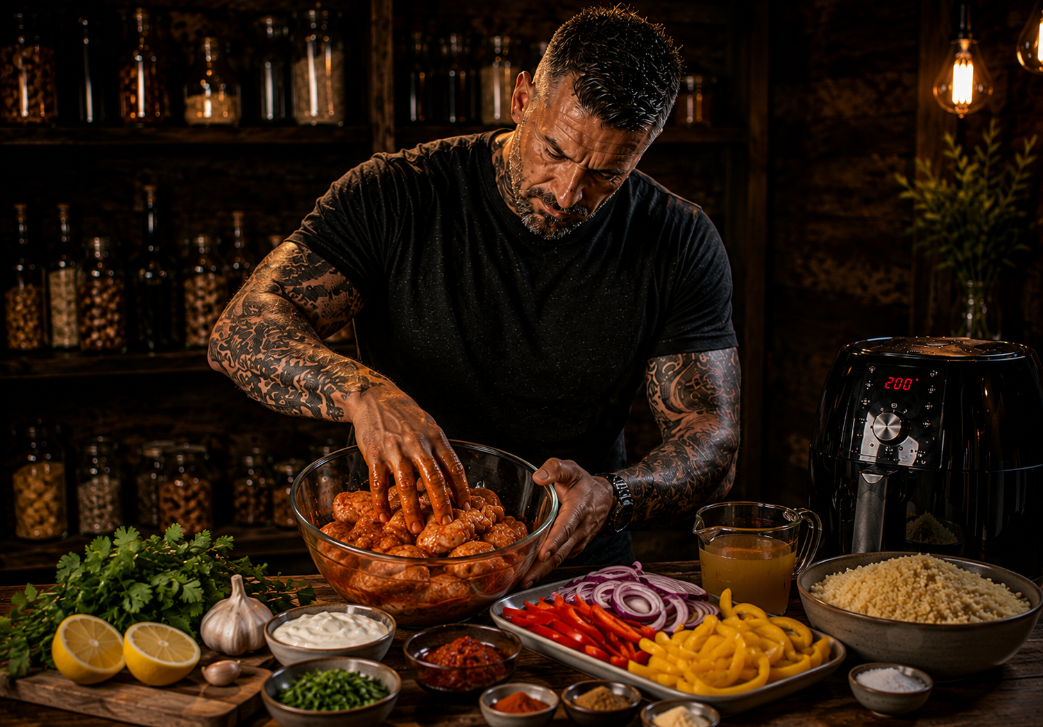Air-Fryer Harissa Chicken Couscous Trays preparation stage
