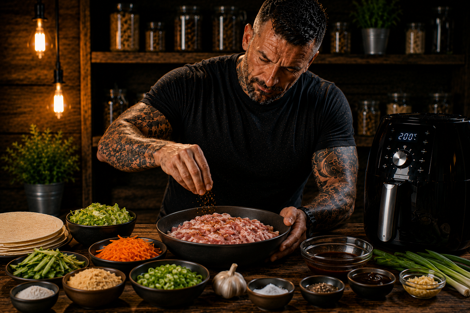 Air-Fryer Hoisin Pork Belly Wraps preparation stage