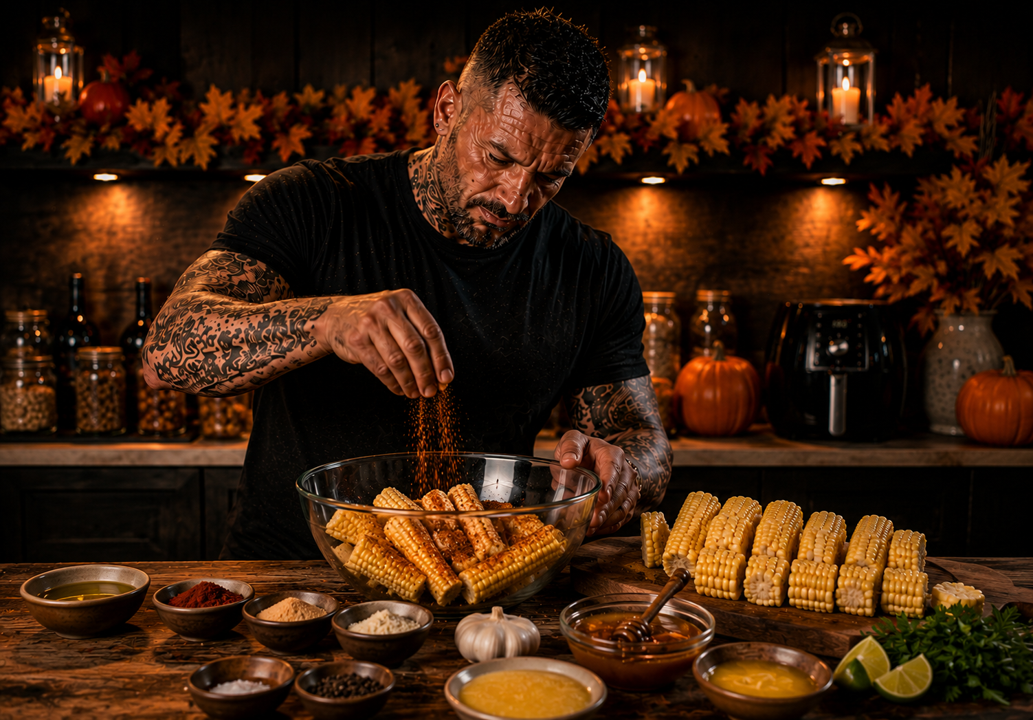 AIR-FRYER HONEY BUTTER CORN RIBS preparation stage