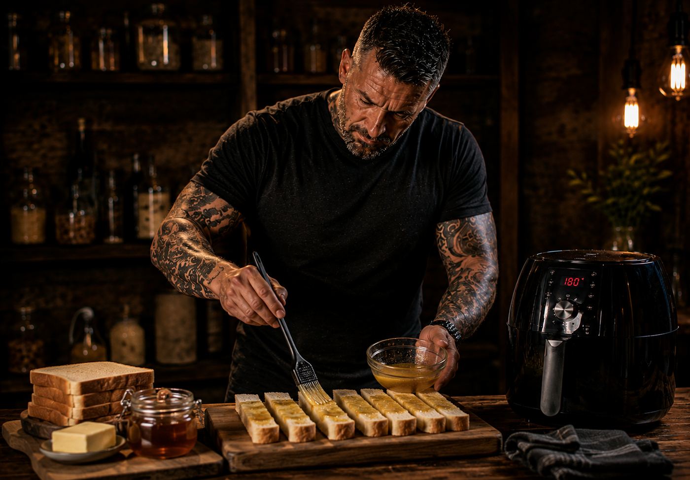 Air-Fryer Honey Butter Toast Soldiers preparation stage