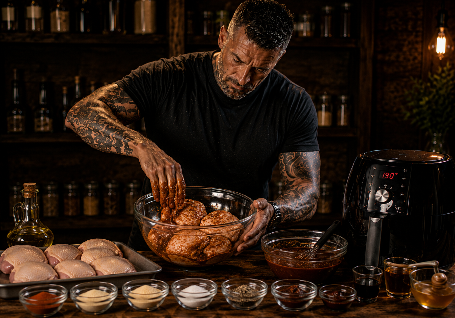 Air-Fryer Honey Chipotle Chicken Thighs preparation stage