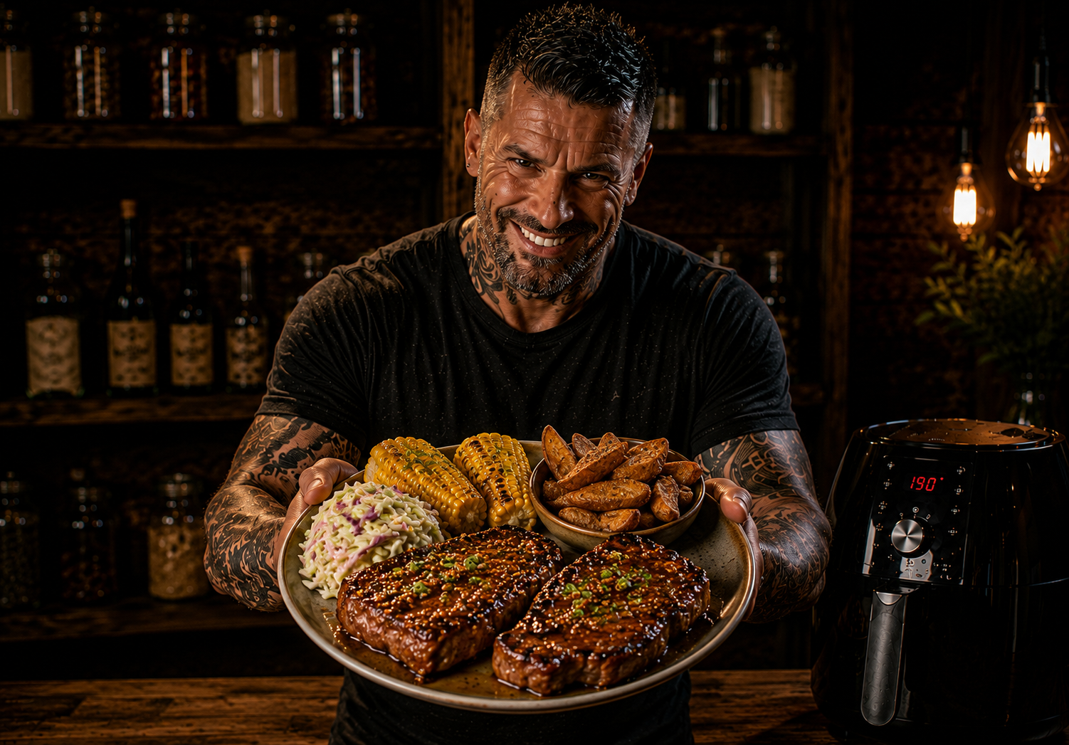 Air Fryer Honey Mustard BBQ Pork Steaks