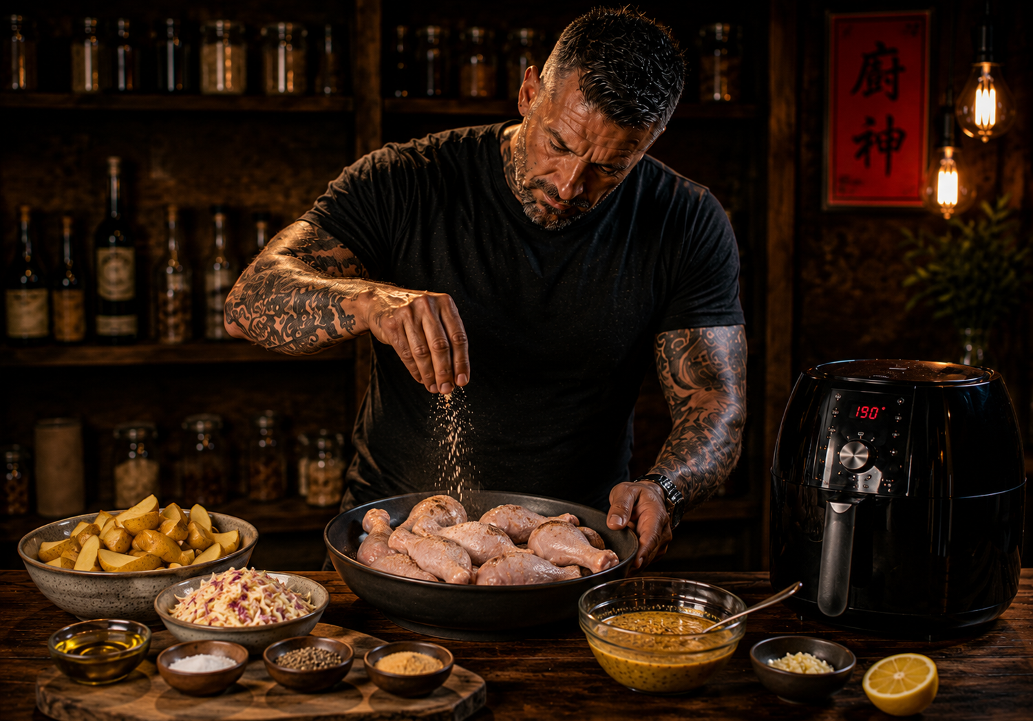 Air-Fryer Honey Mustard Chicken Drumstick Boxes preparation stage