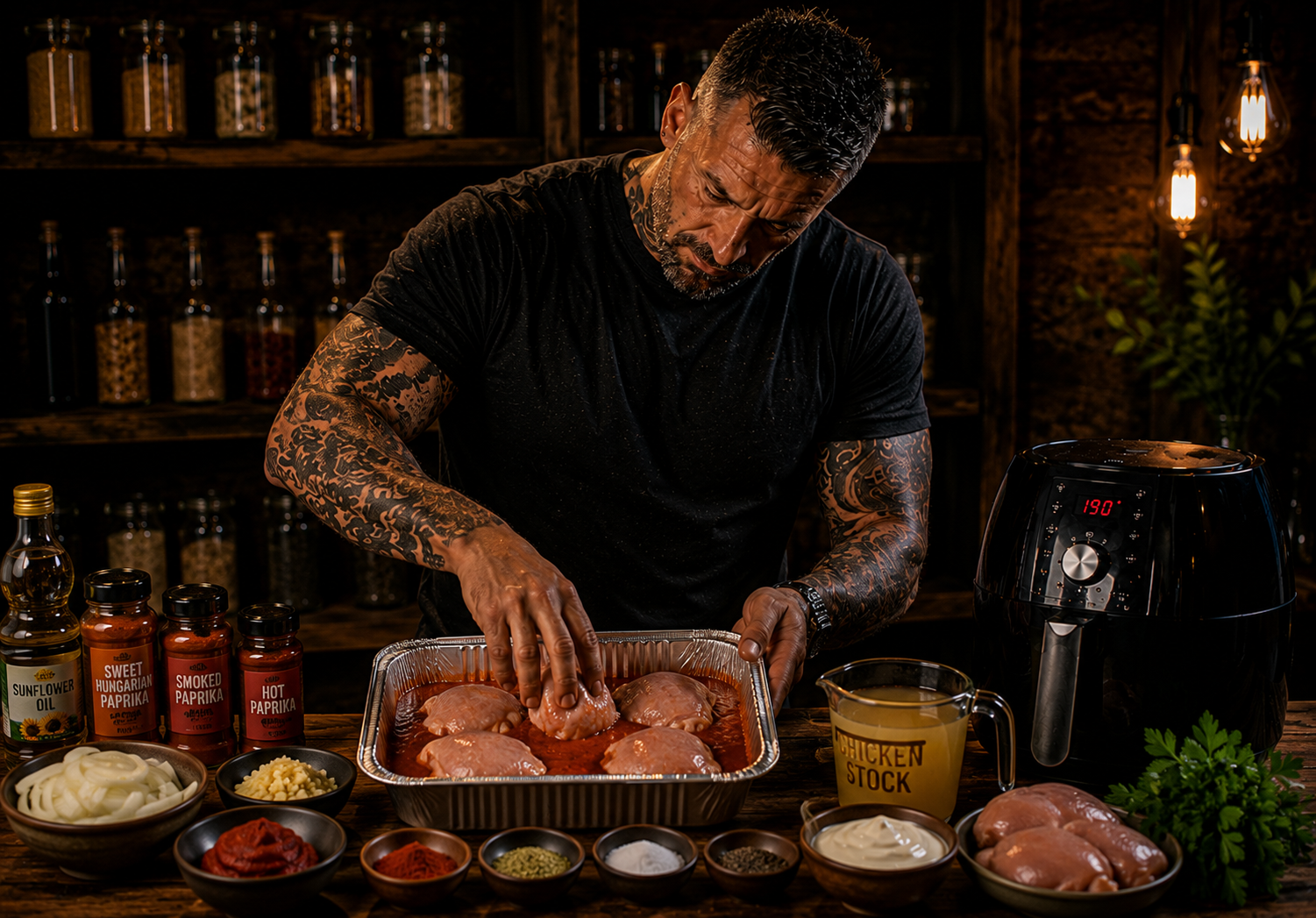 Air-Fryer Hungarian Paprika Chicken Thigh Pots preparation stage
