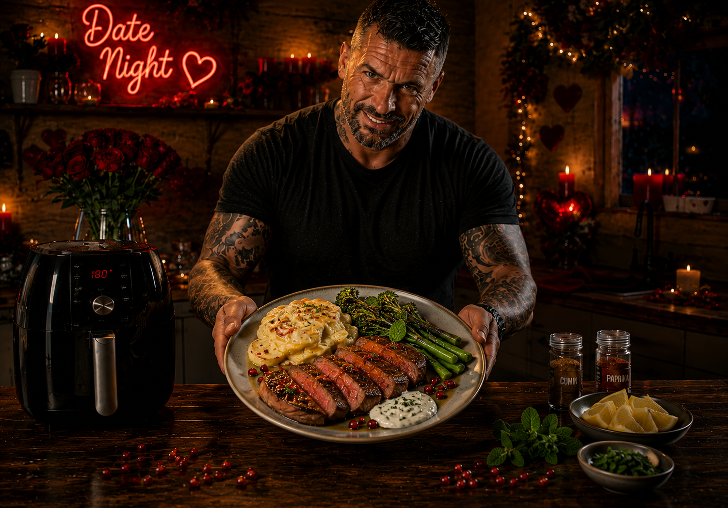 Air-Fryer Harissa Lamb Rump with Feta Dauphinoise