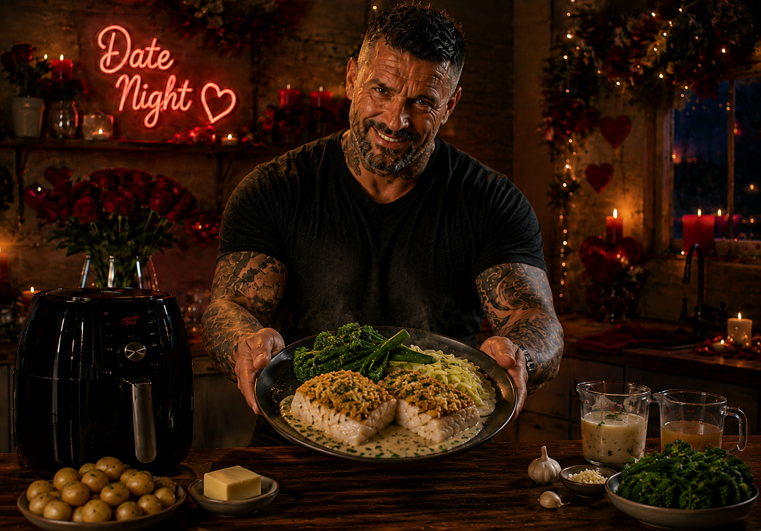 Air-Fryer Herb-Crusted Halibut with Champagne Leek Cream