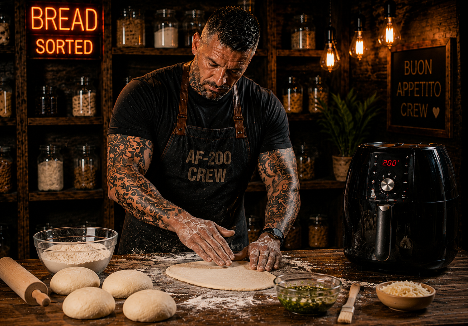 Air-Fryer Indian Garlic Naan preparation stage