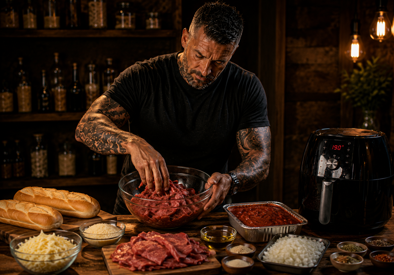 Air-Fryer Italian Beef Parmesan Melts preparation stage