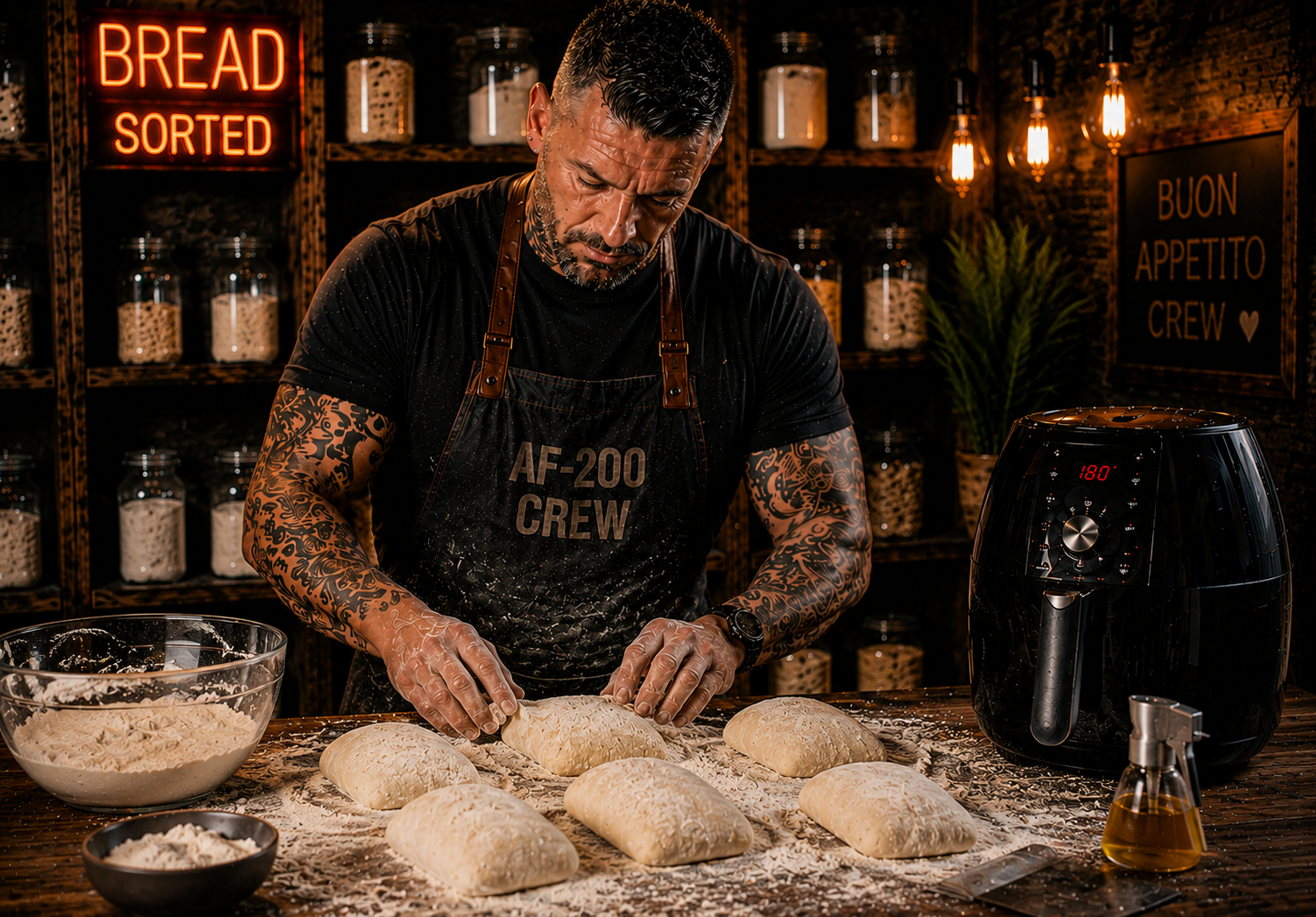 Air-Fryer Italian Ciabatta Rolls preparation stage