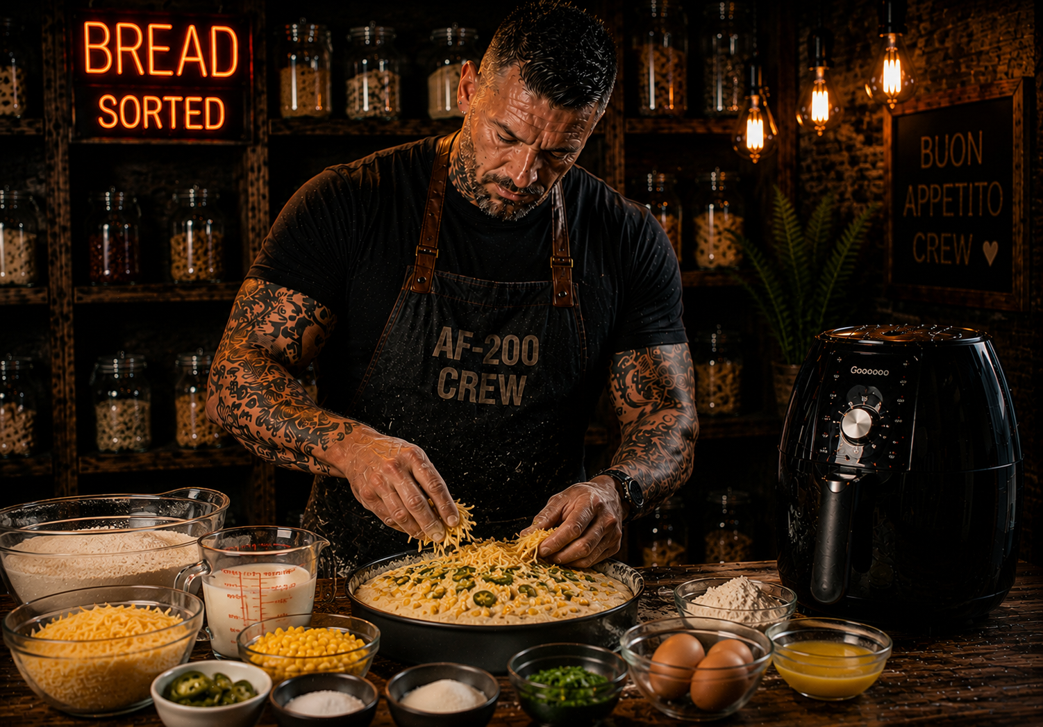 Air-Fryer Jalapeño Cheddar Cornbread preparation stage