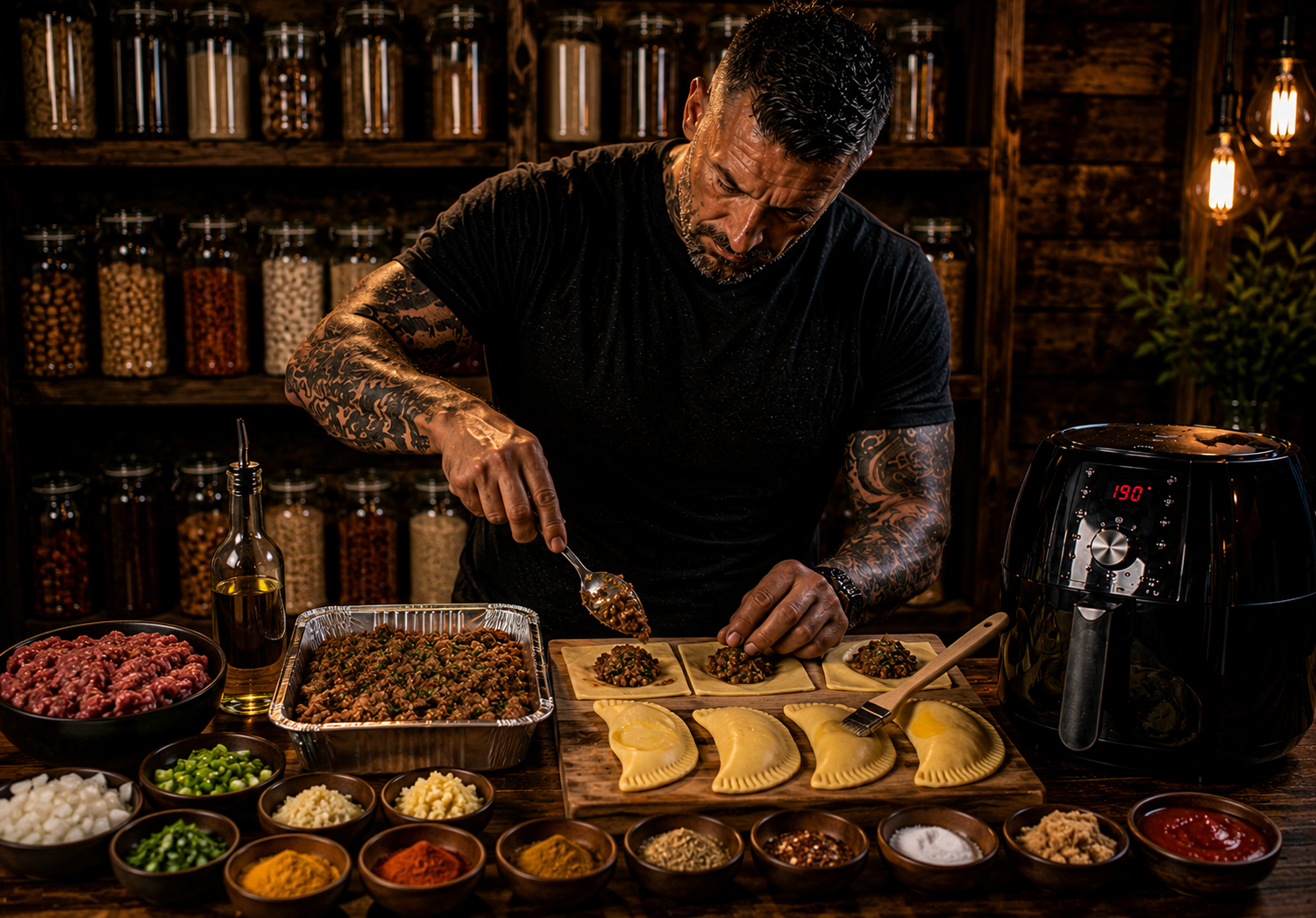 Air-Fryer Jamaican Beef Patty Parcels preparation stage