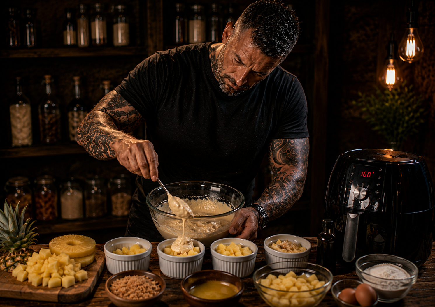 Air-Fryer Jamaican Rum-Style Pineapple Cake Pots preparation stage