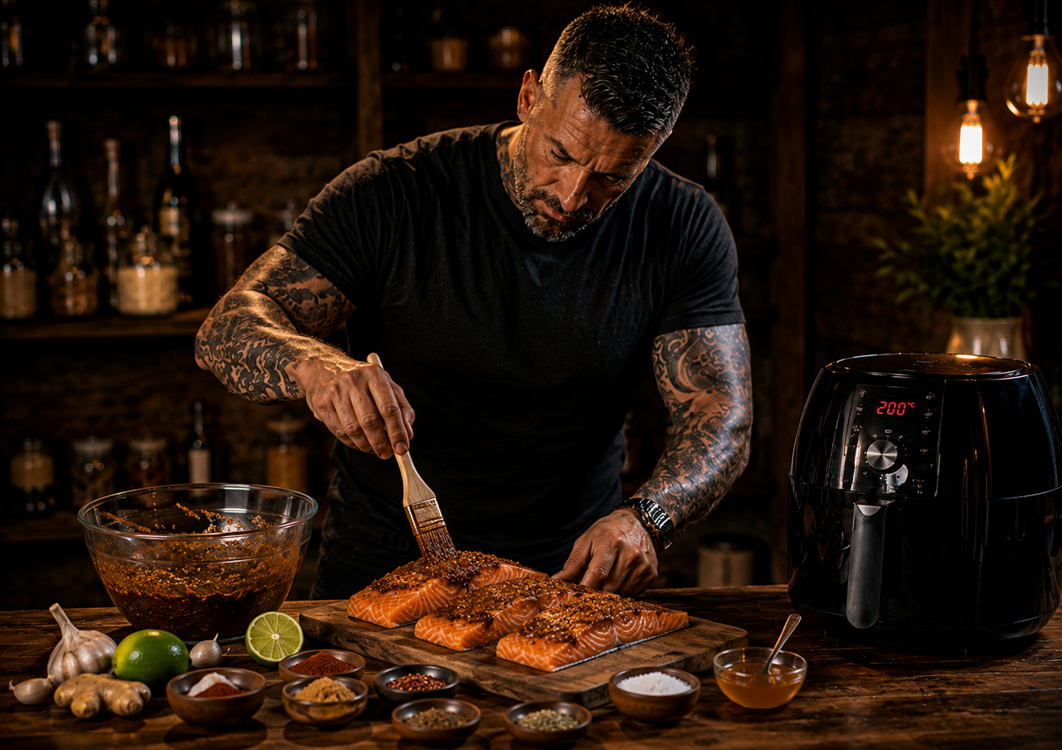 Air-Fryer Jamaican Jerk Salmon Fillets preparation stage
