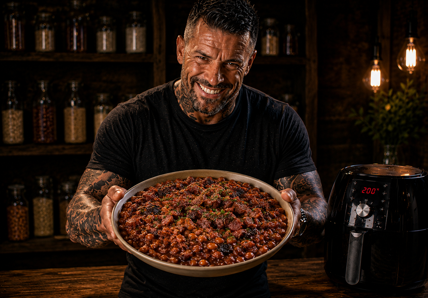 Air Fryer Kansas Pit Beans with Burnt Bacon Ends