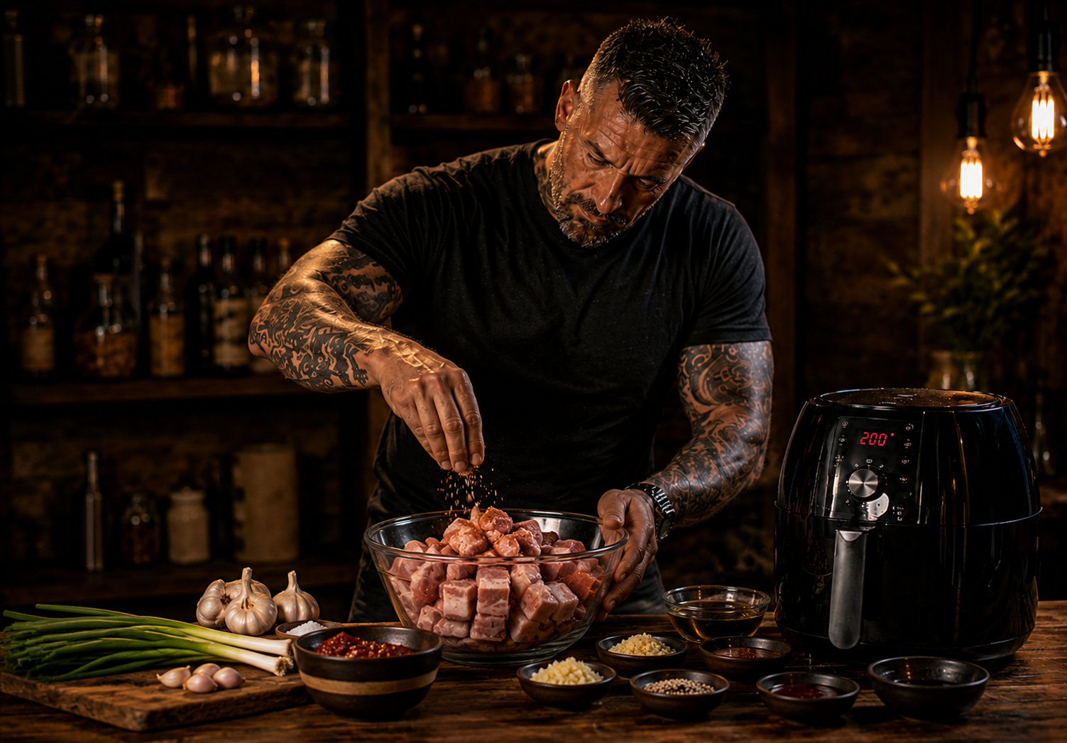 Air-Fryer Korean-Style Sticky Pork Belly Bites preparation stage