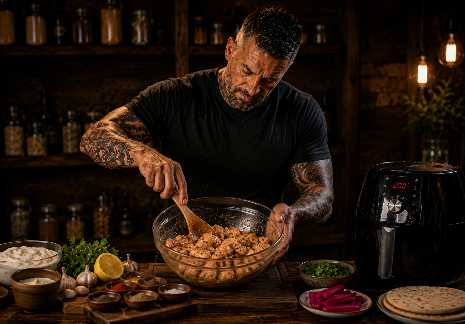 Air-Fryer Lebanese Garlic Toum Chicken Bites preparation stage